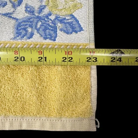 Vintage Yellow Floral Checkered Towel Set Blue White Flowers Cottage Santens USA - Picture 7 of 10